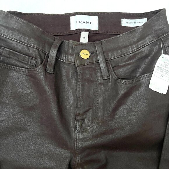 NWT $253 Frame le skinny de Jeanne coated black stretchy jeans 25 - Picture 4 of 12